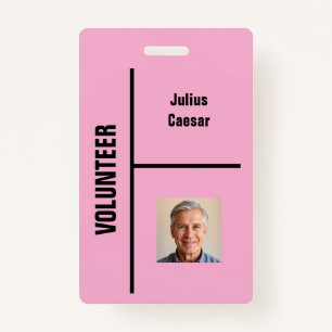 Pink Minimal Volunteer Event ID Badge