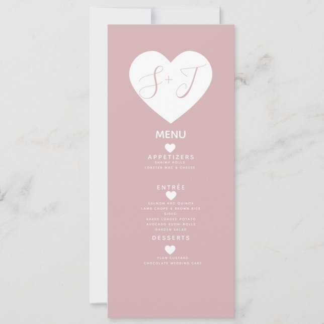 Pink Minimal White Heart Wedding Menu (Front)