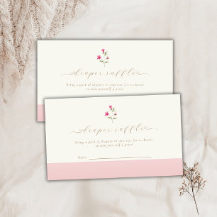 Pink Minimal Wildflower Baby Shower Diaper Raffle  Enclosure Card
