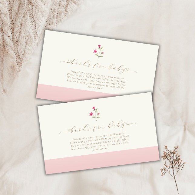 Pink Minimal Wildflower Books For Baby Shower  Enclosure Card (Pink Minimal Wildflower Books For Baby Shower Enclosure Card)