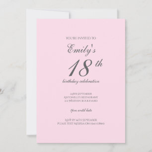 Pink Minimalist 18th Birthday Party Invitation