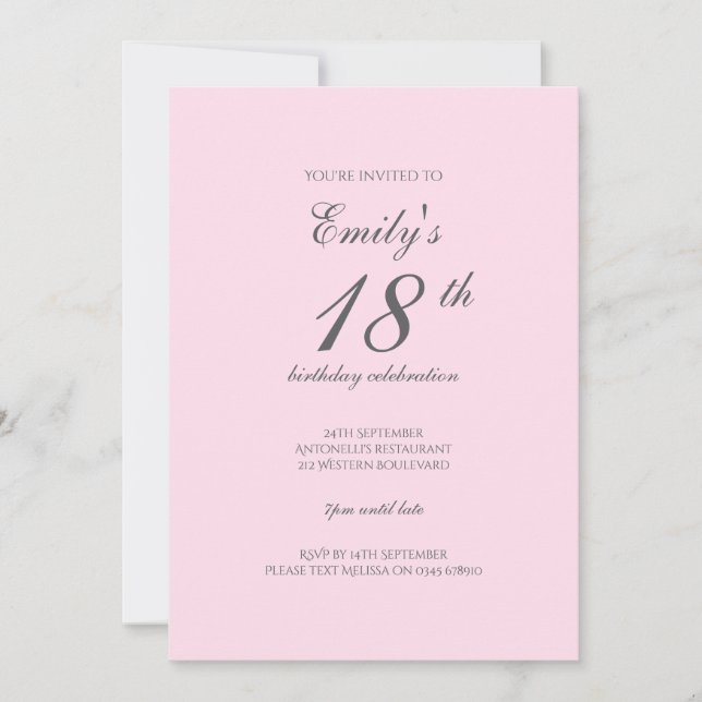 Pink Minimalist 18th Birthday Party Invitation (Front)