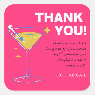Pink Minimalist 30th Birthday Thank You Cards    Square Sticker