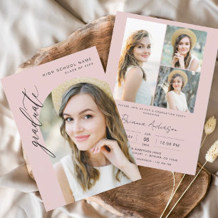Pink Minimalist Arch Photo Graduation Party Invitation