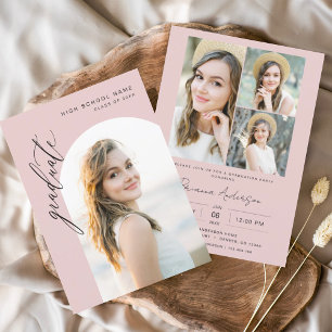 Pink Minimalist Arch Photo Graduation Party Invitation