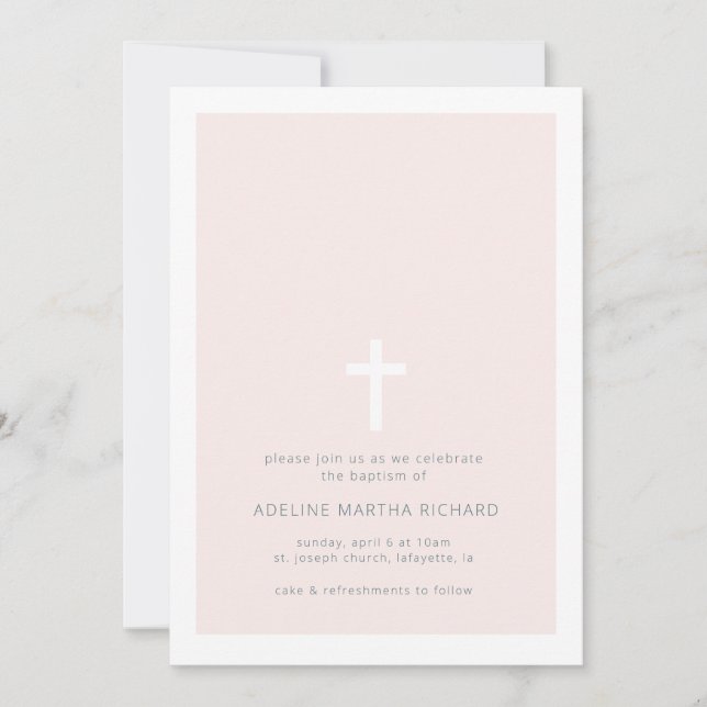 Pink Minimalist Baptism Invitation (Front)