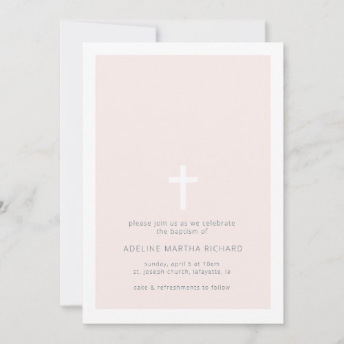 Pink Minimalist Baptism Invitation