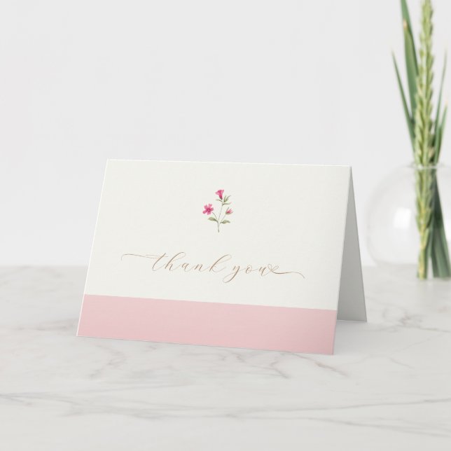 Pink Minimalist Boho Wildflower Baby Shower  Thank You Card (Front)