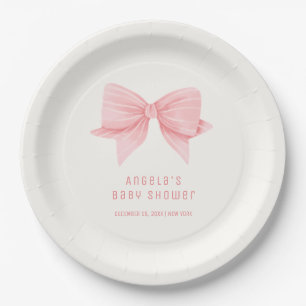 Pink Minimalist Bow Tie Baby Shower Paper Plates