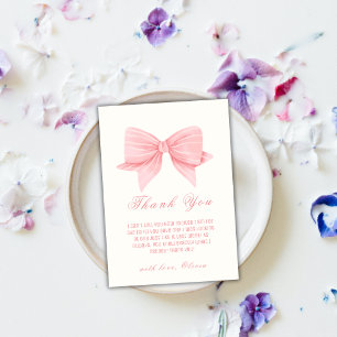Pink Minimalist Bow Tie Baby Shower Thank You Card