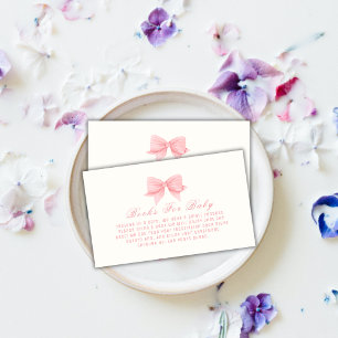 Pink Minimalist Bow Tie Books For Baby Shower Enclosure Card