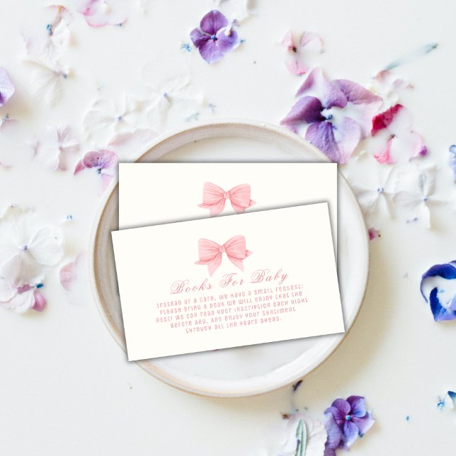 Pink Minimalist Bow Tie Books For Baby Shower Enclosure Card (Creator Uploaded)