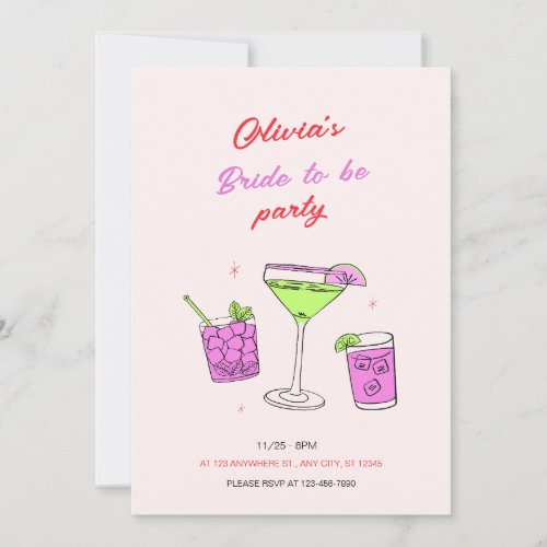 Pink Minimalist Bridal Shower Bride To Be Party  Invitation