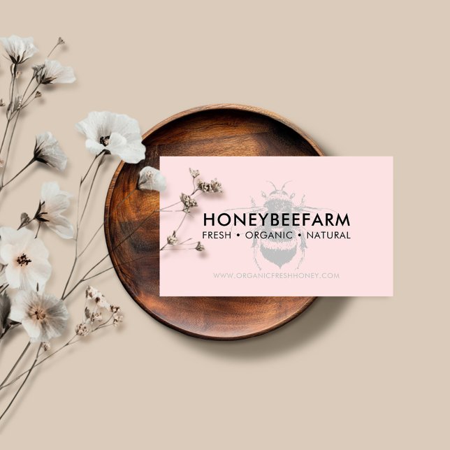 Pink Minimalist Bumble Bee & Honey Apiary Business Card (Creator Uploaded)