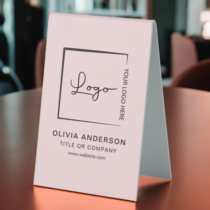 Pink Minimalist Business Logo Professional Modern Table Tent Sign