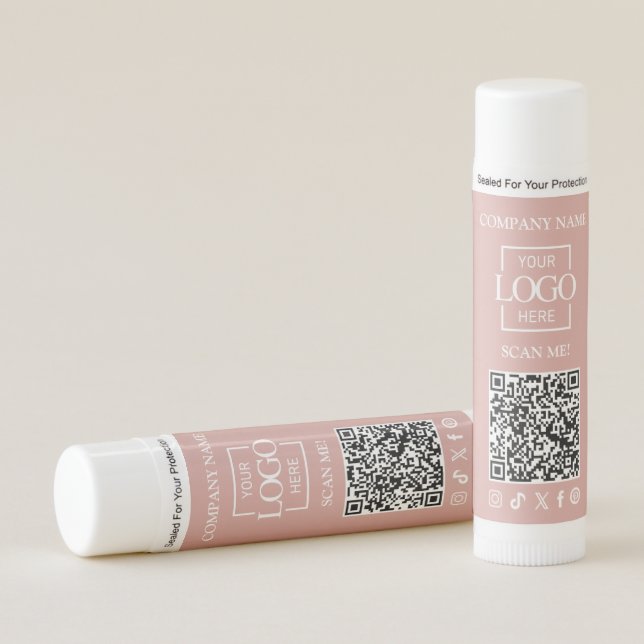 Pink Minimalist Company Business Logo & QR Code Lip Balm (Front)