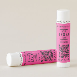 Pink Minimalist Company Business Logo & QR Code Lip Balm