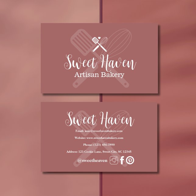 Pink Minimalist Cooking Utensil Bakery Business Card (Creator Uploaded)