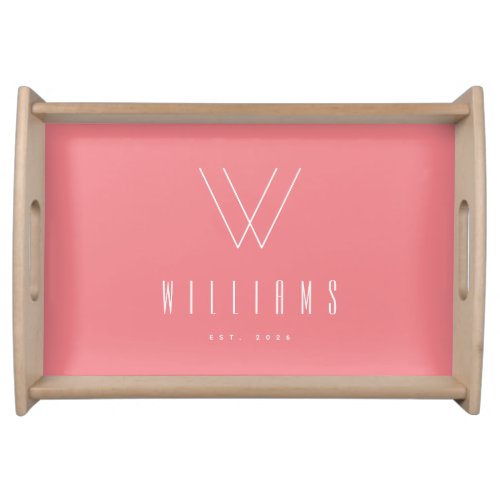 Pink Minimalist Custom Family Name Est Year Serving Tray