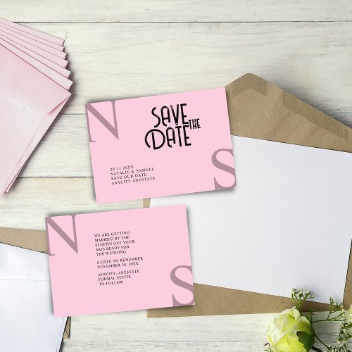 Pink Minimalist  Elegant Bold Initials Wedding Save The Date