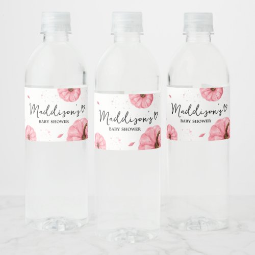 Pink Minimalist Fall Pumpkin Baby Shower  Water Bottle Label