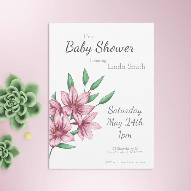 Pink Minimalist Floral Girl Baby Shower Invitation (Creator Uploaded)