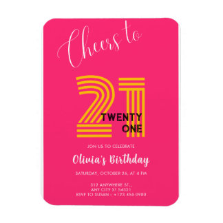 Pink Minimalist Girly 21st Birthday Invitation  Magnet