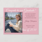Pink Minimalist Graduation Announcement Postcard (Front)