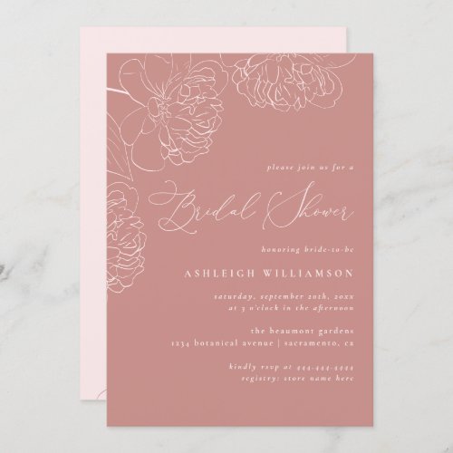 Pink Minimalist Hand_drawn Peonies Bridal Shower Invitation