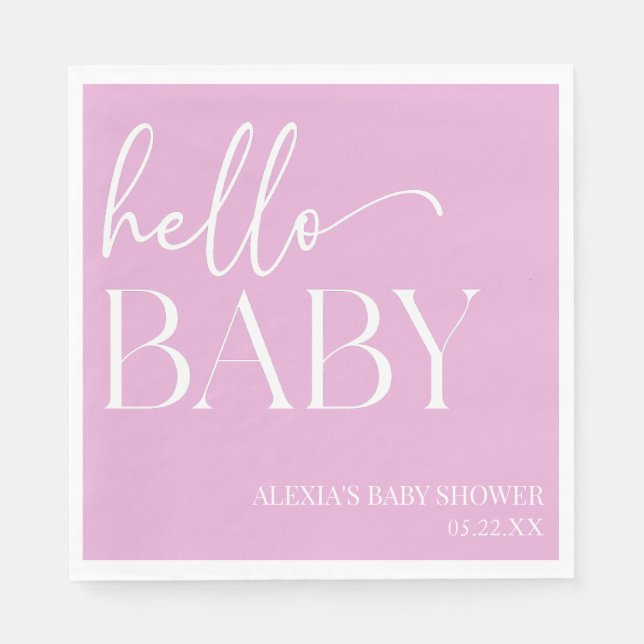 Pink Minimalist Hello Baby Baby Shower Napkins (Front)