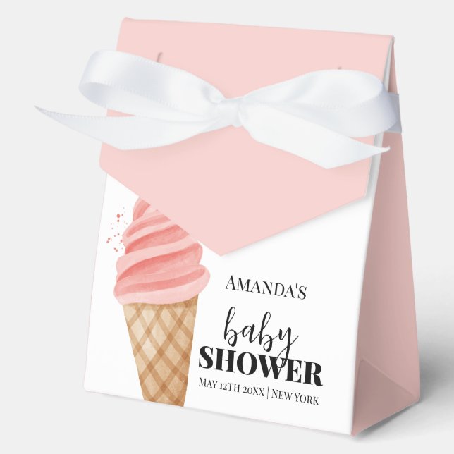 Pink Minimalist Ice Cream Scoop Baby Shower  Favor Boxes (Front)