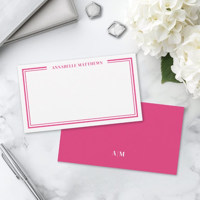 Pink Minimalist Initial Name Monogram Note Card (Pink Minimalist Initial Name Monogram Note Card)