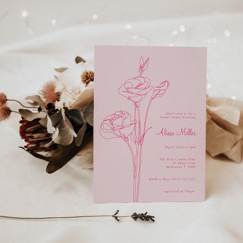 Pink Minimalist Line Floral Bridal Shower Invitation