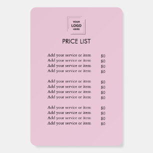Pink Minimalist Logo Price List Foam Board Sign