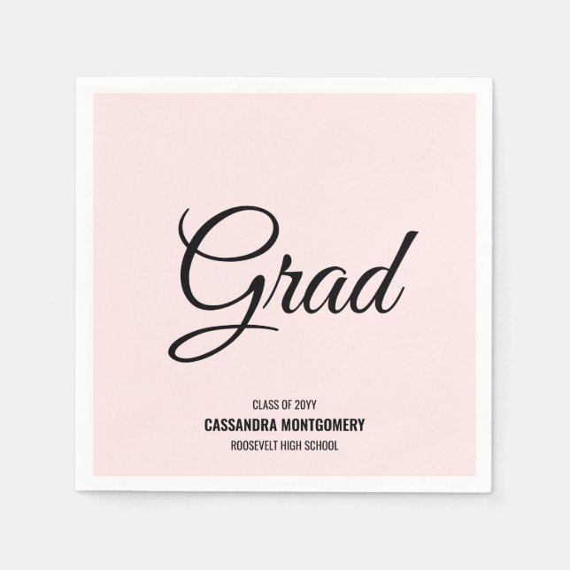 Pink Minimalist Modern Graduation Party Napkins (Front)