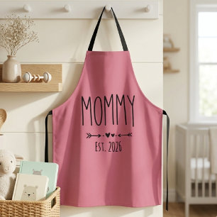 Pink Minimalist Mommy Est Year Tall Lettering  Apron
