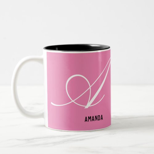 Pink Minimalist Monogram Custom Name Two_Tone Coffee Mug