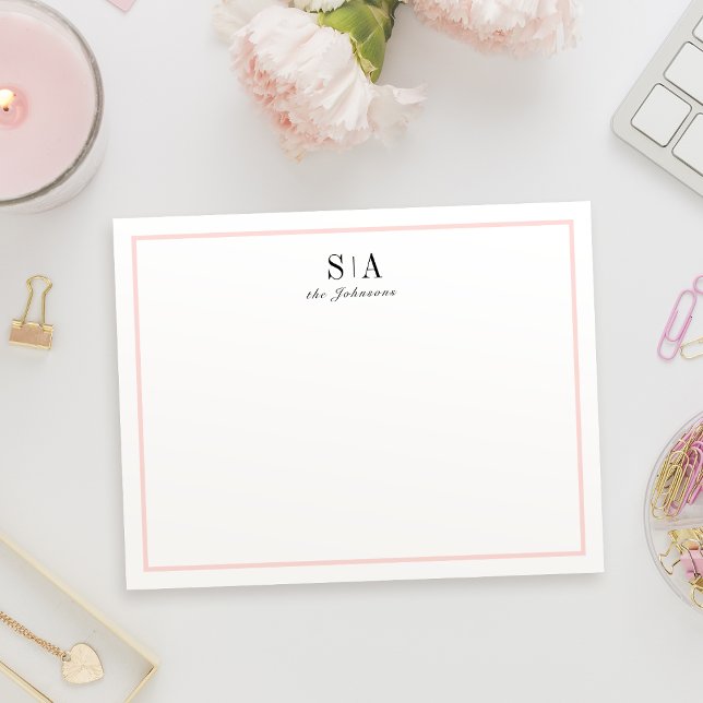 Pink Minimalist monogram personalized Stationery Note Card (Pink Minimalist monogram personalized Stationery Note Card)