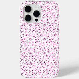 Pink Minimalist Pattern Hearts Valentine's Day  iPhone 15 Pro Max Case