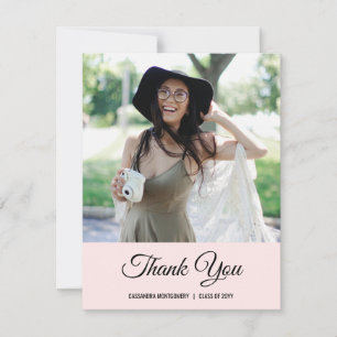 Pink Minimalist Photo Graduation Thank You Card