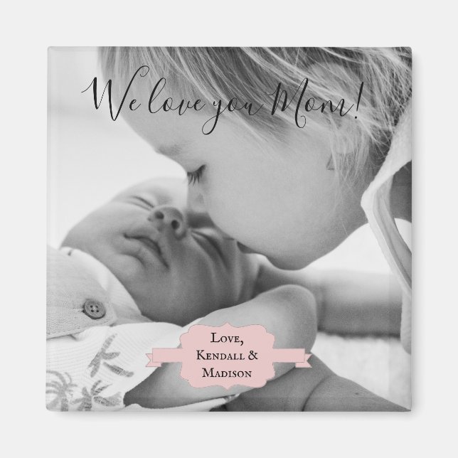 Pink Minimalist Photo Mother's Day Magnet (Front)