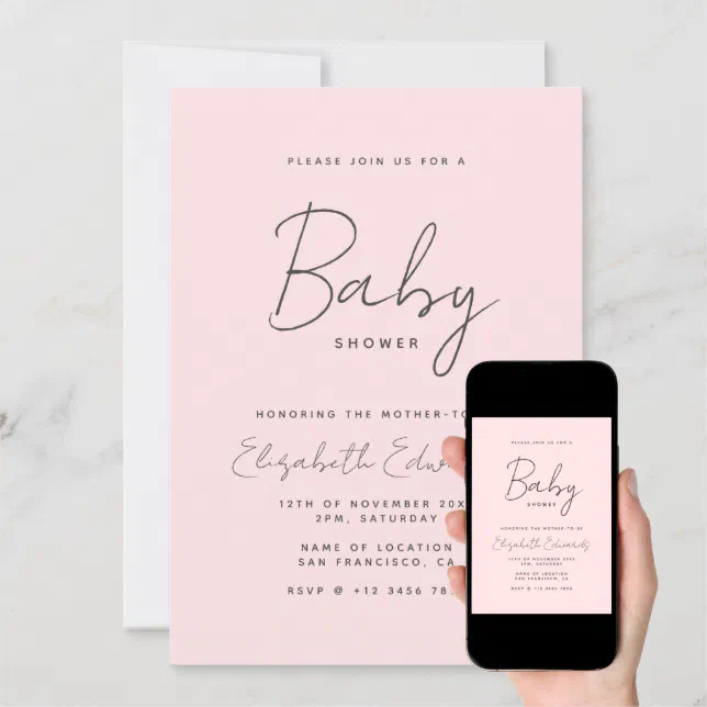 Pink Minimalist Photo QR Code Baby Shower Invitation | Zazzle