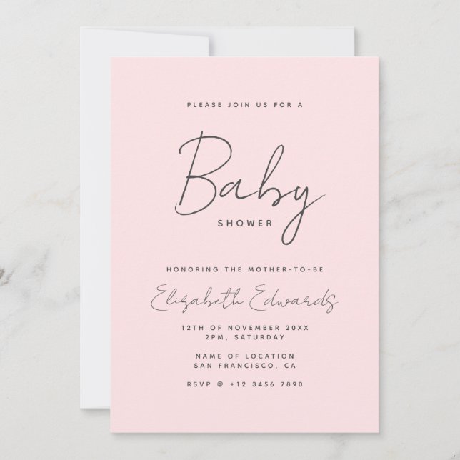 Pink Minimalist Photo QR Code Baby Shower Invitation (Front)