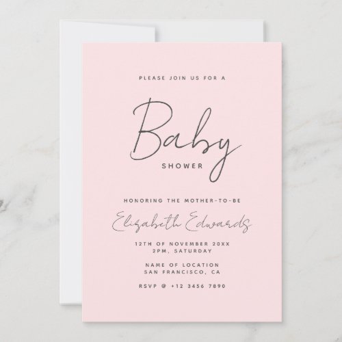 Pink Minimalist Photo QR Code Baby Shower Invitation