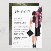 Pink Minimalist Photo She Did It Graduation  Invitation
