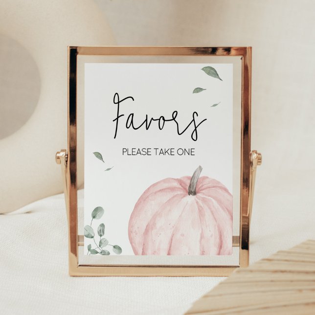 Pink Minimalist Pumpkin Baby Shower Favors Poster (Watercolor Pumpkin Baby Shower Favors Sign)