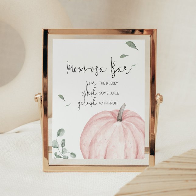 Pink Minimalist Pumpkin Baby Shower Mom Osa Bar Poster (Watercolor Pumpkin Baby Shower Mom Osa Bar Sign)