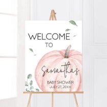 Pink Minimalist Pumpkin Baby Shower Welcome Poster