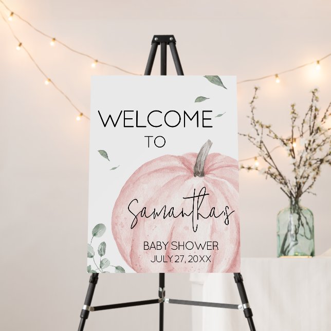 Pink Minimalist Pumpkin Baby Shower Welcome Sign (In Situ (Stand))