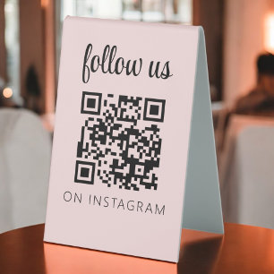 Pink Minimalist QR Code Follow Us on Instagram Table Tent